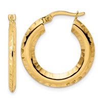 Thumbnail for 14k Polished Diamond-cut Knife-edge 2x23mm Round Hoop Earrings