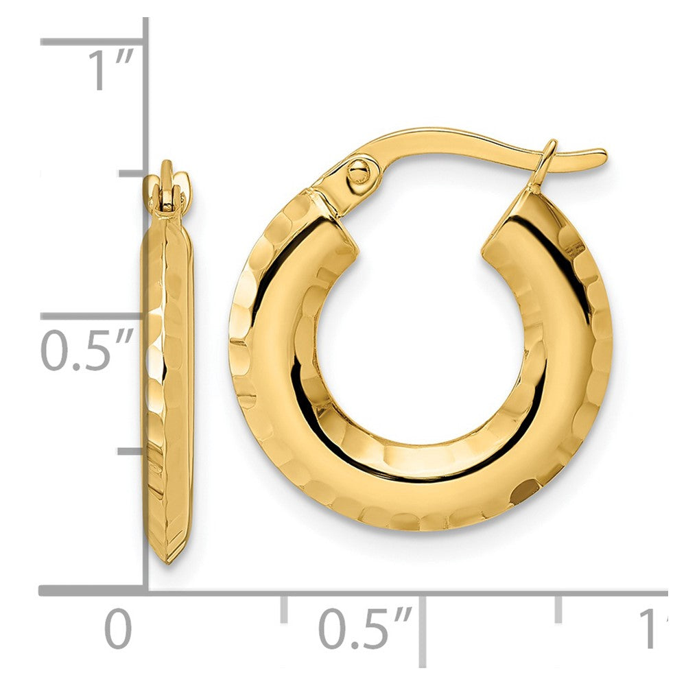 14k Polished Diamond-cut Knife-edge 2x18mm Round Hoop Earrings
