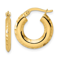 Thumbnail for 14k Polished Diamond-cut Knife-edge 2x18mm Round Hoop Earrings