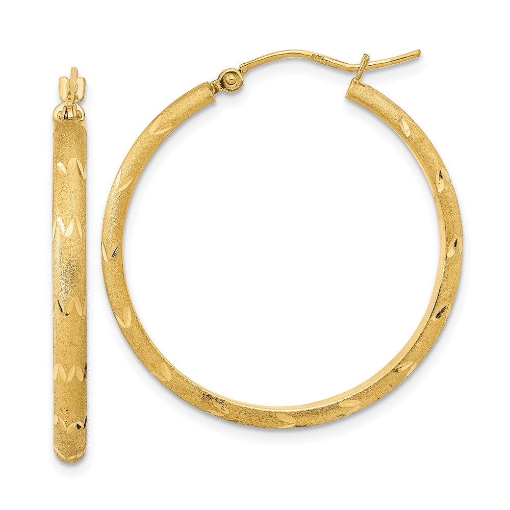 14K Polished and Satin Diamond-cut Hoop Earrings
