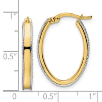 Thumbnail for 14k Two-tone Diamond-cut Edge 3x17x24mm Oval Hoop Earrings