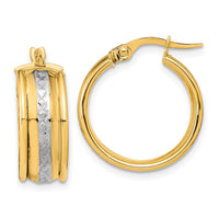 Thumbnail for 14K and White Rhodium Polished Diamond-cut Hoop Earrings