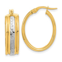 Thumbnail for 14K and White Rhodium Polished Diamond-cut Oval Hoop Earrings