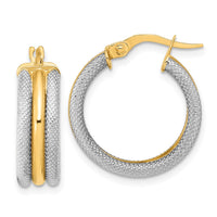 Thumbnail for 14K White Gold w/ Rose Rhodium Polished and Textured Hoop Earrings
