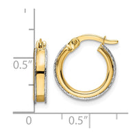 Thumbnail for 14k Two-tone Diamond-cut Edge 3x14mm Round Hoop Earrings