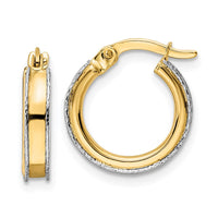 Thumbnail for 14k Two-tone Diamond-cut Edge 3x14mm Round Hoop Earrings