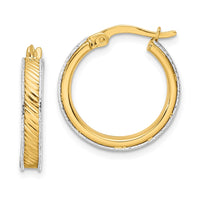 Thumbnail for 14K Two-tone Polished Diamond-cut Hoop Earrings