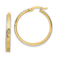 Thumbnail for 14K Two-tone Polished Diamond-cut Hoop Earrings