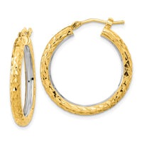 Thumbnail for 14k White Rhodium Polished Diamond-cut 3mm Circle Hoop Earrings