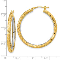 Thumbnail for 14k White Rhodium Polished Diamond-cut 3mm Circle Hoop Earrings