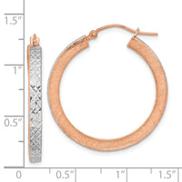 Thumbnail for 14K Rose Gold White Rhodium Polished Brushed Diamond-cut Hoop Earrings
