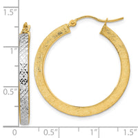 Thumbnail for 14K Rose Gold White Rhodium Polished Brushed Diamond-cut Hoop Earrings