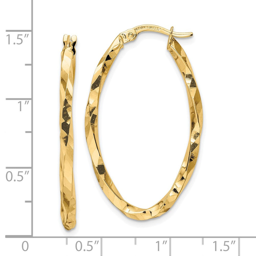 14k Twisted 2.5x22x36mm Oval Hoop Earrings