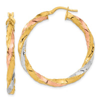 Thumbnail for 14K with Rose & White Rhodium Polished Twisted Hoop Earrings