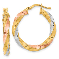 Thumbnail for 14K with Rose & White Rhodium Polished Twisted Hoop Earrings