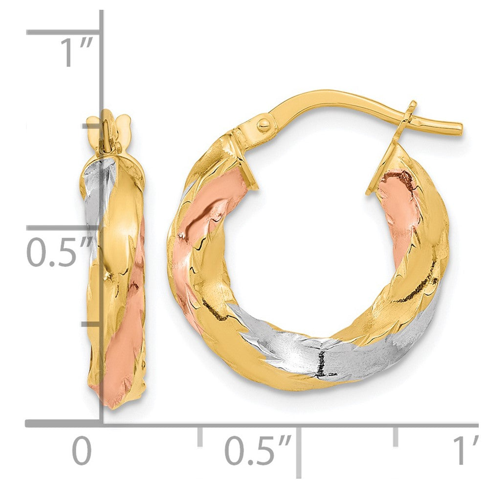 14K with Rose & White Rhodium Polished Twisted Hoop Earrings
