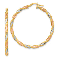 Thumbnail for 14K with Rose & White Rhodium Textured Twisted Hoop Earrings
