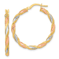 Thumbnail for 14K with Rose and White Rhodium Textured Twisted Hoop Earrings