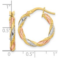 Thumbnail for 14K with Rose & White Rhodium Textured Twisted Hoop Earrings