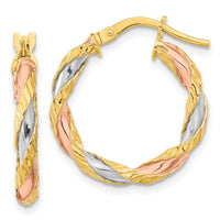 Thumbnail for 14K with Rose & White Rhodium Textured Twisted Hoop Earrings