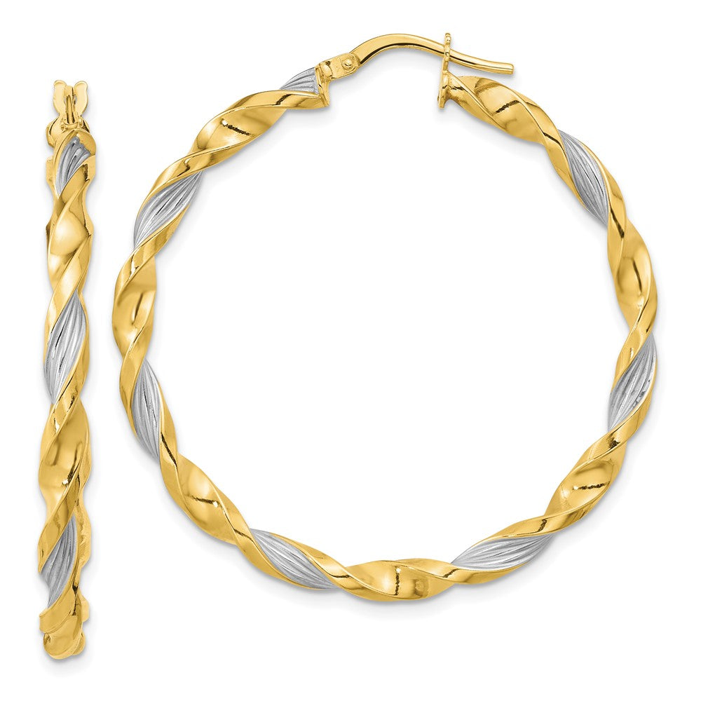 14K & White Rhodium Textured & Twist Hoop Earrings