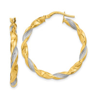 Thumbnail for 14K & White Rhodium Textured & Twist Hoop Earrings