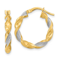 Thumbnail for 14K & White Rhodium Polished & Textured Twist Hoop Earrings