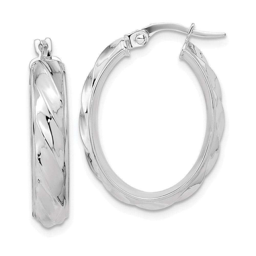 14K Polished and Twisted Oval Hoop Earrings