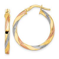 Thumbnail for 14K W/Rose & White Rhodium Polished Twisted Hoop Earrings