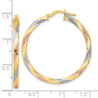 Thumbnail for 14K W/Rose & White Rhodium Polished Twisted Hoop Earrings