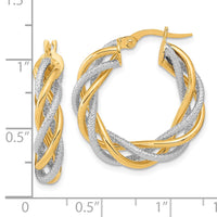 Thumbnail for 14k White Gold Rose Rhod 5x25mm Textured Twisted Hoop Earrings