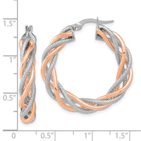 Thumbnail for 14k White Gold Rose Rhodium 5x30mm Textured Twisted Hoop Earrings