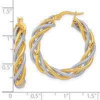 Thumbnail for 14k White Gold Rose Rhodium 5x30mm Textured Twisted Hoop Earrings
