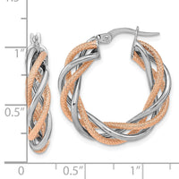 Thumbnail for 14K White Gold Rose Rhodium Polished and Textured Twisted Hoop Earrings