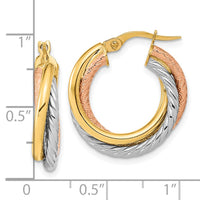 Thumbnail for 14K w/White and Rose Rhodium Polished and Textured Hoop Earrings