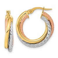 Thumbnail for 14K w/White and Rose Rhodium Polished and Textured Hoop Earrings