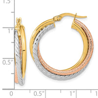 Thumbnail for 14K w/White and Rose Rhodium Polished and Textured Hoop Earrings