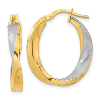 Thumbnail for 14K w/White Rhodium Polished and Satin Oval Twist Hoop Earrings