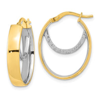 Thumbnail for 14k Two-tone Polished Diamond-cut Fancy Oval Hoop Earrings