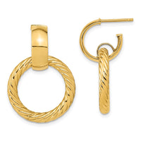 Thumbnail for 14K Polished and Textured Fancy Dangle Post Hoop Earrings