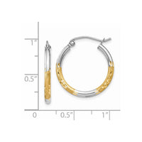 Thumbnail for 14k w/White Rhodium 2mm Satin and Polished Diamond-cut Hoop Earrings