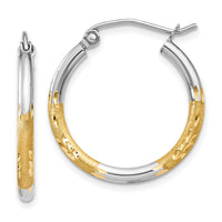 Thumbnail for 14k w/White Rhodium 2mm Satin and Polished Diamond-cut Hoop Earrings