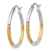 Thumbnail for 14k w/White Rhodium 2mm Satin and Polished Diamond-cut Hoop Earrings