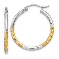 Thumbnail for 14k w/White Rhodium 2mm Satin and Polished Diamond-cut Hoop Earrings
