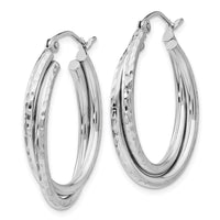 Thumbnail for 14k White Gold Diamond-cut Polished Oval Hoop Earring