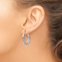 Thumbnail for 14k White Gold Diamond-cut Polished Oval Hoop Earring