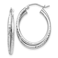 Thumbnail for 14k White Gold Diamond-cut Polished Oval Hoop Earring