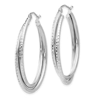 Thumbnail for 14k White Gold Diamond-cut Polished Oval Hoop Earring