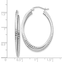 Thumbnail for 14k White Gold Diamond-cut Polished Oval Hoop Earring
