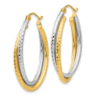Thumbnail for 14k Two-tone Diamond-cut Polished Oval Hoop Earring